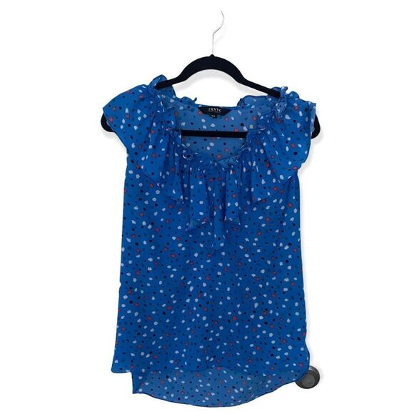 Isaac Mizrahi IMNYC Blue Dot Ruffle Sleeveless Blouse – Size M - Picture 2 of 5